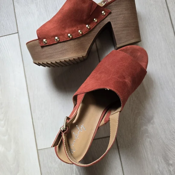 Wonderly Terracota Oakly Suede Block Heel Women's Rust Platform Sandals Size 8 - Picture 4 of 13